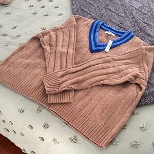 Madewell Tan Sweater with Blue Stripes